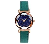 JOATVEE Fashion Women Watch Roman Numerals Quartz Watch Starry Sky Dial Leather Strap Waterproof Casual Watch, green