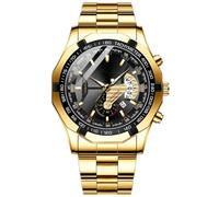 JOATVEE Men's Quartz Watch Round Concept Large Dial with Date Analogue Watch Classic Casual Watch with Stainless Steel Strap, gold black, Bracelet