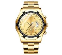 JOATVEE Men's Quartz Watch Round Concept Large Dial with Date Analogue Watch Classic Casual Watch with Stainless Steel Strap, gold, Bracelet