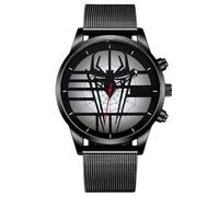 JOATVEE Mens Watch Big Surface Spider Analog Watch Quartz Watch with Stainless Steel Mesh Band, Black, bracelet