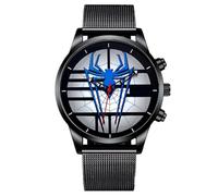 JOATVEE Mens Watch Big Surface Spider Analog Watch Quartz Watch with Stainless Steel Mesh Band, blue