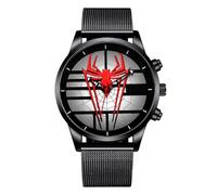 JOATVEE Mens Watch Big Surface Spider Analog Watch Quartz Watch with Stainless Steel Mesh Band, red