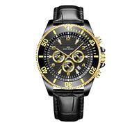 JOATVEE Men's Watch Luxury Chronograph Business Quartz Analog Watch with Luminous Hands and Calendar Waterproof Dress Watch Leather Strap, gold, Strap