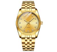 JOATVEE Pair Waterproof Analog Quartz Watch Partner Watch Classic Golden Stainless Steel Bracelet Men Women Watches with Rhinestone Dial, Gold - Men, bracelet