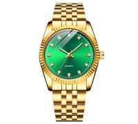 JOATVEE Pair Waterproof Analog Quartz Watch Partner Watch Classic Golden Stainless Steel Bracelet Men Women Watches with Rhinestone Dial, Green - Men