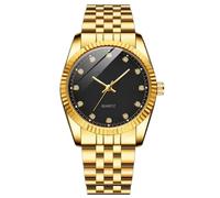 JOATVEE Pair Waterproof Analog Quartz Watch Partner Watch Classic Golden Stainless Steel Bracelet Men Women Watches with Rhinestone Dial, Black-Men, bracelet