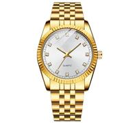 JOATVEE Pair Waterproof Analog Quartz Watch Partner Watch Classic Golden Stainless Steel Bracelet Men Women Watches with Rhinestone Dial, White-Men, bracelet
