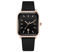 JOATVEE Square Watches Women Analog Quartz Watch Date Silicone Band Watch Casual Rectangle Dial Watch Rose Gold, Black, Strap