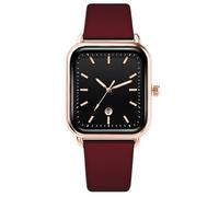 JOATVEE Square Watches Women Analog Quartz Watch Date Silicone Band Watch Casual Rectangle Dial Watch Rose Gold, Burgundy, Strap