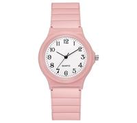JOATVEE Student Watches for Men Women Watches Extremely Easy to Read Analog Quartz Watch with Arabic Numerals and Soft PU Strap, pink light