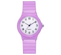 JOATVEE Student Watches for Men Women Watches Extremely Easy to Read Analog Quartz Watch with Arabic Numerals and Soft PU Strap, purple