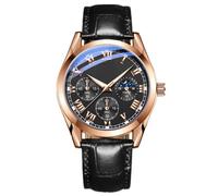 JOATVEE Watches for Men Dress Chronograph Analogue Quartz Moon Phase Men's Leather Strap Waterproof Business Male Wristwatches, black, Strap.