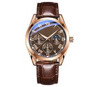 JOATVEE Watches for Men Dress Chronograph Analogue Quartz Moon Phase Men's Leather Strap Waterproof Business Male Wristwatches, brown, Strap.
