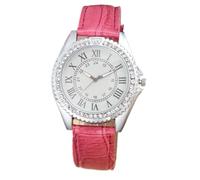 JOATVEE Women Quartz Watch Vintage Roman Numerals Scale Diamond Watch Analog Watch with Leather Strap, pink