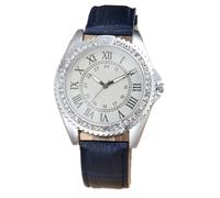 JOATVEE Women Quartz Watch Vintage Roman Numerals Scale Diamond Watch Analog Watch with Leather Strap, blue