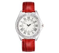 JOATVEE Women Quartz Watch Vintage Roman Numerals Scale Diamond Watch Analog Watch with Leather Strap, red