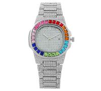 JOATVEE Women's Luxury Bling-ed Out Colourful Full Diamond Watches Fashion Quartz Analogue with Date Stainless Steel Band Bracelet Wristwatch, silver, Bracelet