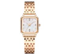 JOATVEE Women's Quartz Watch Square Elegant Shell Rhinestone Dial Analogue Watch Stainless Steel Business Casual Watch, Rose Gold, Bracelet