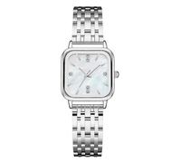 JOATVEE Women's Quartz Watch Square Elegant Shell Rhinestone Dial Analogue Watch Stainless Steel Business Casual Watch, silver, Bracelet