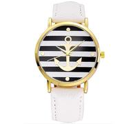 JOATVEE Women's Watches Analog Quartz Watches Simple Stripe Anchor Casual Unisex Leather Watches, White