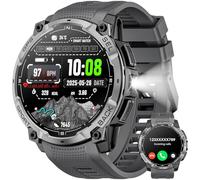 Joautrial Military Smart Watch for Men with GPS, 1.43" AMOLED HD Tactical Watch with Bluetooth Call, LED Flashlight, Compass, 100+ Sports Modes Fitness Tracker for iPhone Android (Black)