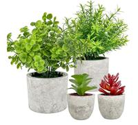 Jobary Lifelike Artificial Plants Indoors Set of 4 Mini Fake Plants Potted Eucalyptus, Rosemary & Succulents Elegant Faux Plants for Home, Office, Kitchen & Outdoor Decor