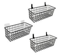 Joben Oligey 3 Set Hanging Wire Baskets ,Wall Mount Fruit Basket,No Drilling,Adhesive Small Metal Basket,Farmhouse Food Storage Mesh Bin Kitchen Pantry Laundry Bathroom Closet Garage RV ,Black