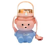 Joberio Hy Bear Straw Cup, Cute Cartoon Bear Straw Cup, 1L Two Way Drinking Straw Water Bottle, Spill Proof Gradient Color Water Cup with Adjustable Strap, Big Belly Water Bottle for Outdoor Use