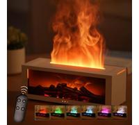 Jobfun 7 Colors Fireplace diffuser, 3D Essential Oil flame diffuser with Remote, 150ml Aromatherapy Diffuser, Ultrasonic Cool Mist Humidifier with timer and Waterless Auto Off function (White)