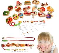 Jobfun Wooden Greedy Caterpillar Rope Toy, Educational String Beaded Toys, Fruit & Vegetable Caterpillar Lacing Bead String Game, Montessori Fine Motor Skills Farm Toys for 3+ Year Old