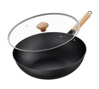 Jobin 30cm Non Stick Wok Pan with Lid, Carbon Steel Induction Compatible Stir Fry Pan with Flat Bottom, Large Asian Cooking Wok for Healthy Family Cooking, Fast Heating
