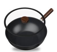 Jobin Wok Pan with Lid, Large Capacity for Cook Asian Dishes for 3-5 People, Ideal for Induction, Gas, All Hobs