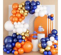 Jobkoo 103 Pcs Orange and Blue Balloons Arch Kit, Navy Royal Dark White Space Party Garland Metallic Chrome Gold Latex for Thanksgiving Bridal Shower Birthday Décor
