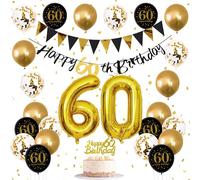 Jobkoo 60th Birthday Decorations, Black Gold 60th Party Decorations for Men Women 60th Balloons 60 Banner Number 60 Balloon for Women Birthday Party Supplies