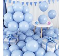 Jobkoo Baby Blue Balloons, 12 Inch Light Pastel Balloons for Macaron Birthday Decorations, 60 PCS Helium Matte Powder Latex Balloon for Kids Boys Girls Birthday Gender Reveal Party