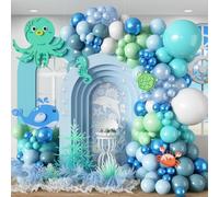 Jobkoo Balloon Arch Kit Blue, Ocean Under the Sea Garland Teal Blue White Latex Helium Balloons Dolphin Shark for Beach Pool Baby Shower Birthday Party Decorations (BG-003)