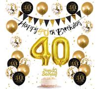 Jobkoo Black and Gold 40th Birthday Party Decorations - Birthday Banner, Balloons, Cake Topper for Men and Women