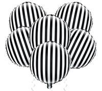 Jobkoo Black and White Striped Balloons 18 Inch Striped Mylar Foil Balloons Round Halloween Aluminum Helium Balloon for Halloween Birthday Baby Shower Party Decorations