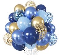 Jobkoo Blue and Gold Balloons, 60Pcs 12Inch Navy Pearl Blue Party Balloons with Metallic Confetti Helium Balloon Set for Men Birthday Graduation Winter Wonderland Shower Christening Party Decorations