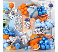 Jobkoo Blue and Orange Balloon Arch Kit, Light Pastel Blue Silver Orange Grey Latex Balloons Garland Metellic Planet Balloons for Outer Space Theme Birthday Baby Shower Graduation Party Decorations