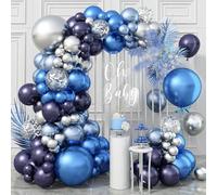 Jobkoo Blue and Silver Balloon Arch Kit, Navy Blue Dark Blue Silver Balloon Garland with Metallic Royal Light Blue Silver Confetti Latex Balloons for Boys Birthday Wedding Graduation Party Decorations