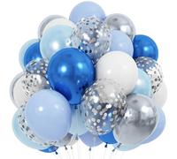 Jobkoo Blue and White Balloons, 60 Pcs 12 Inch Pastel Baby Blue Silver Latex Balloon with Metallic Confetti Balloons Graduation Balloon for Boys Birthday Baby Shower Christening Grad Party Decorations