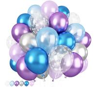 Jobkoo Blue Purple Silver Balloons 12 Inch Snowflake Balloons Metallic Silver Purple Blue Helium Party Balloon for Girls Birthday Ice Snow Winter Wonderland Baby Shower Christmas Party Decorations