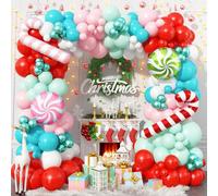 Jobkoo Christmas Balloon Arch Kit 146 Pcs Pink Red Green Teal Blue Latex Balloons Garland Pink Green Xmas Candy Canes Swirl Foil Balloon for Christmas Baby Shower New Year Holiday Birthday Party Decor