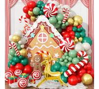 Jobkoo Christmas Balloon Garland 138 Pcs Red Sage Green Gold White Sand Balloons Arch Kit with Xmas Reindeer Candy Cane Foil Balloon for Merry Christmas Friendsmas Holiday Birthday Party Decorations