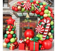 Jobkoo Christmas Balloon Garland Arch Kit 120 Pcs Red Gold Fresh Green Dark Green Balloons with Red Star Candy Present Box Xmas Foil Balloon for Christmas Ugly Sweater Holiday Friendsmas Party Decor