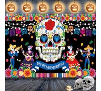 Jobkoo Day of The Dead Banner Extra Large Dia De Los Muertos Backdrop Banner Happy Halloween Banners Sugar Skull Flower Outdoor Flag Yard Sign Background for Halloween Decoration Mexican Fiesta Party