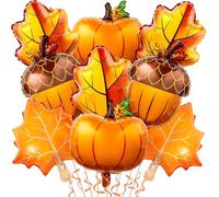 Jobkoo Fall Balloons Thanksgiving Decorations Orange Pumpkin Maple Leaf Pine Cones Mylar Foil Balloon Harvest Autumn Balloons for Happy Thanksgiving Baby Shower Birthday Festival Fall Party Decoration