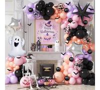 Jobkoo Halloween Balloon Garland Arch Kit, Black Purple Pink Halloween Baby Shower Latex Balloons with 3D Bat Ghost Witch Mylar Foil Balloons Set for Birthday Decoration Indoor Outdoor
