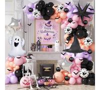 Jobkoo Halloween Balloon Garland Arch Kit - Black Purple Pink Latex Balloons With 3D Bat Ghost Witch Mylar Foil Set for Baby Shower, Birthday Decoration Indoor Outdoor